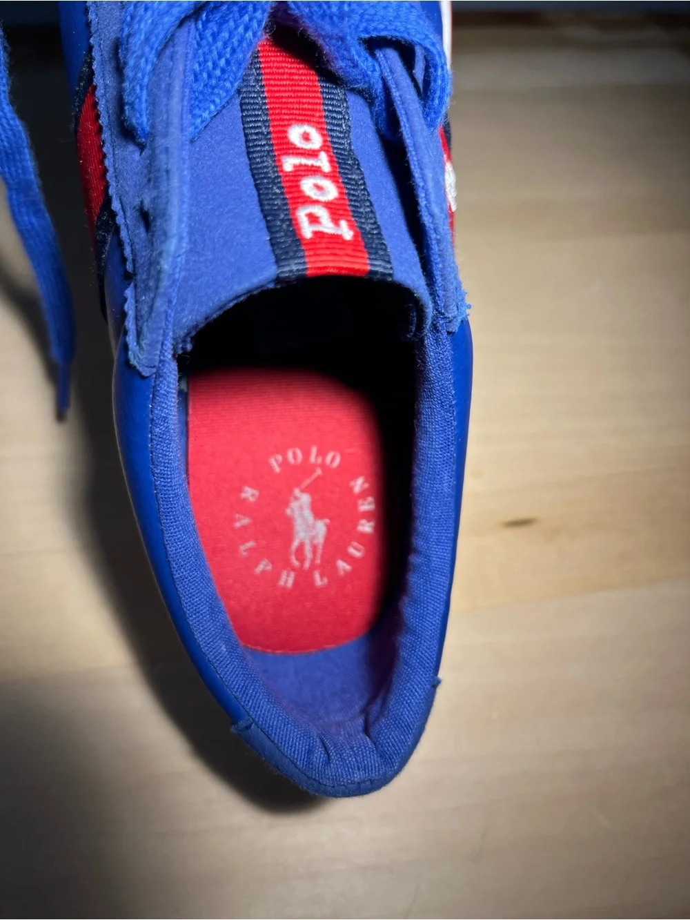 Polo by Ralph Lauren Men’s Royal Blue Sneakers with Red and Black Accents